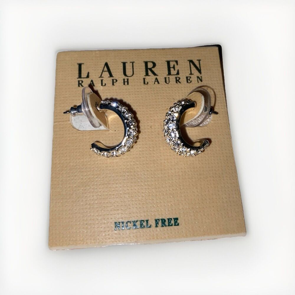 NWT Polo Ralph Lauren Women's Crystal Pave Huggie Hoop Lauren Earrings